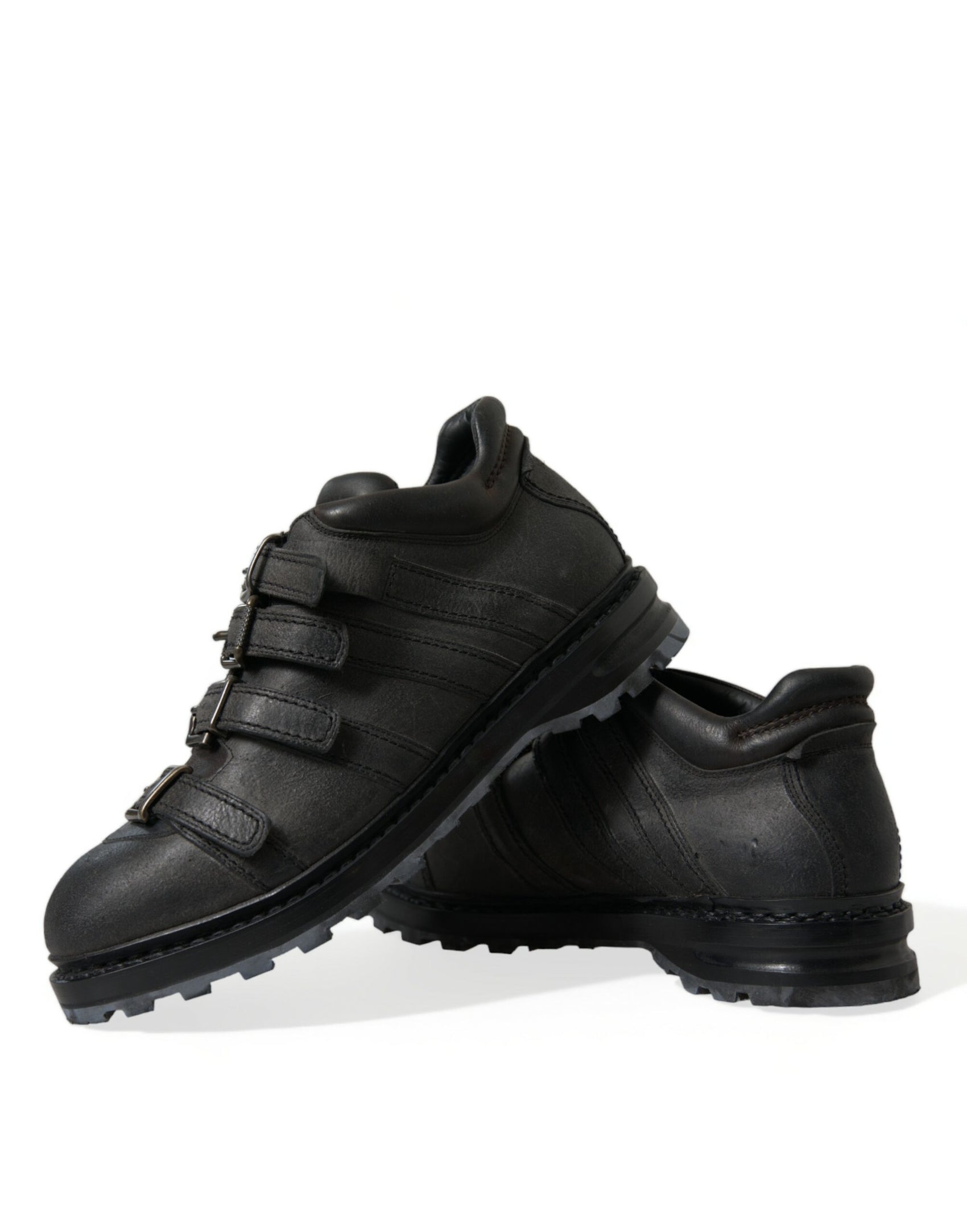 Schwarze Lederstiefel mit Knöchelriemen
