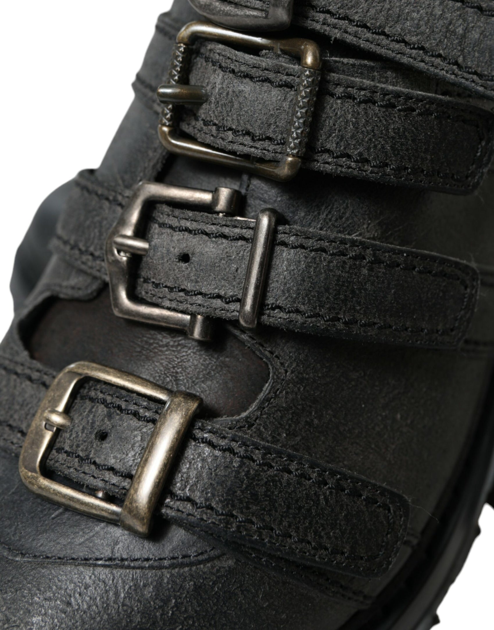 Schwarze Lederstiefel mit Knöchelriemen