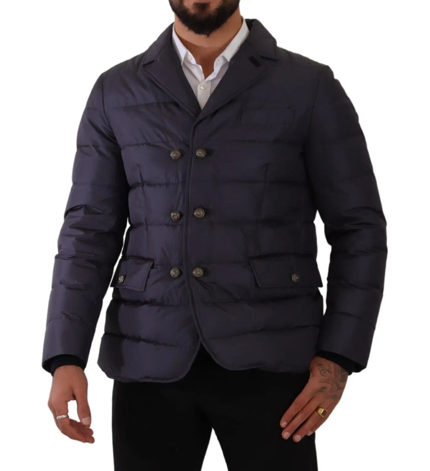 Elegante giacca in misto seta blu scuro