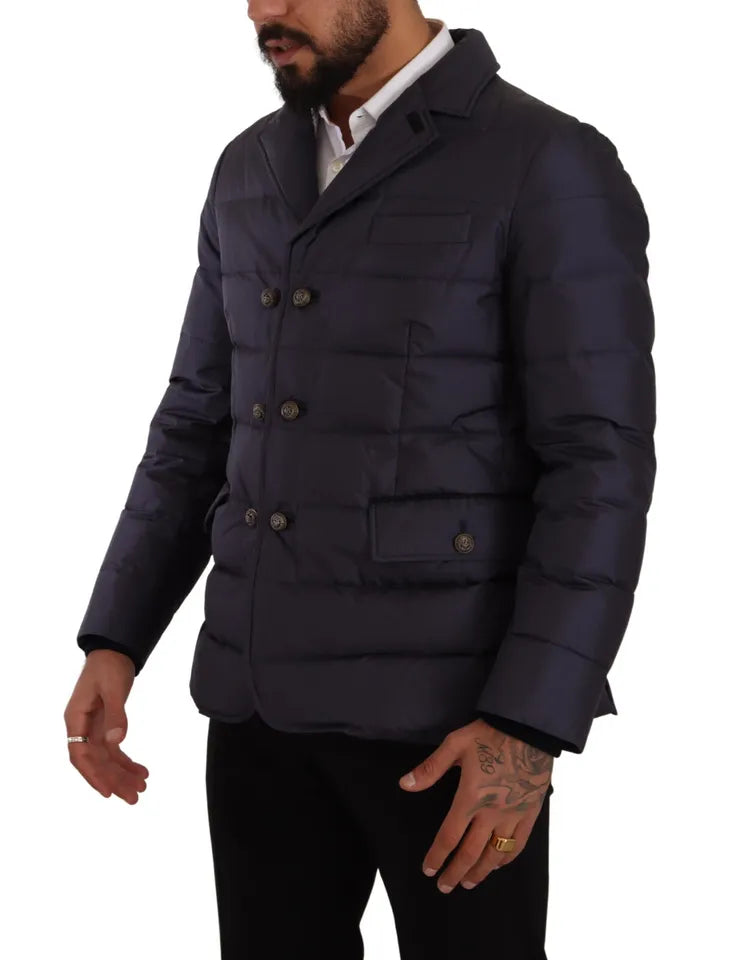 Elegante giacca in misto seta blu scuro