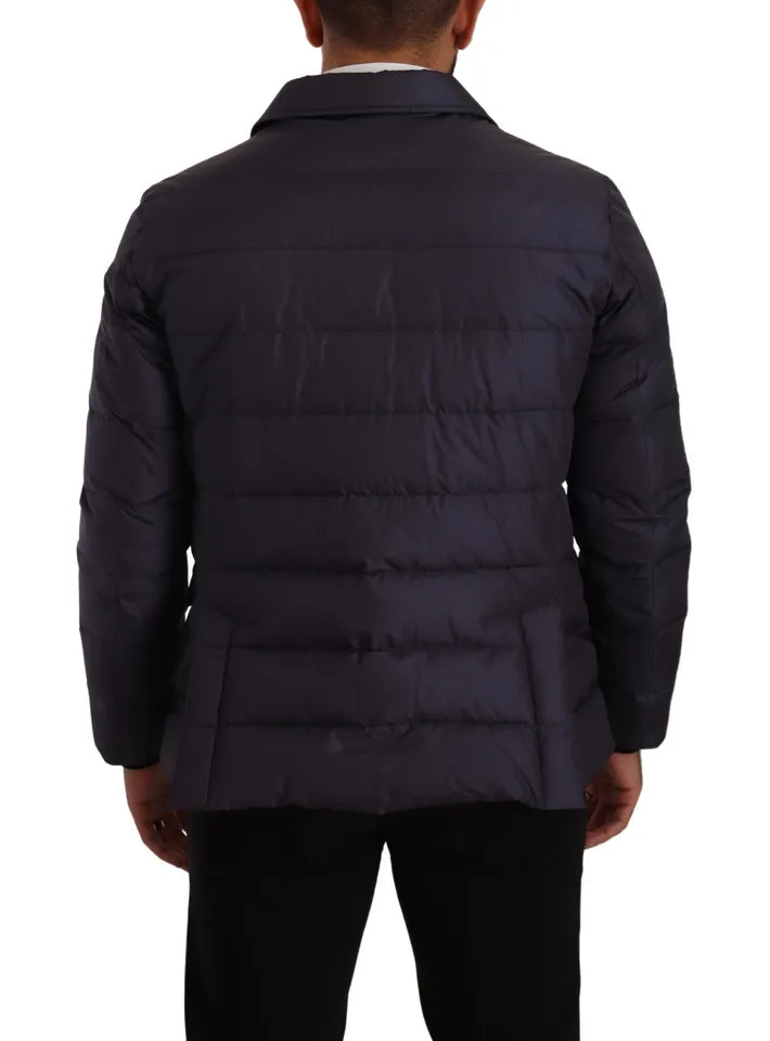 Elegante giacca in misto seta blu scuro