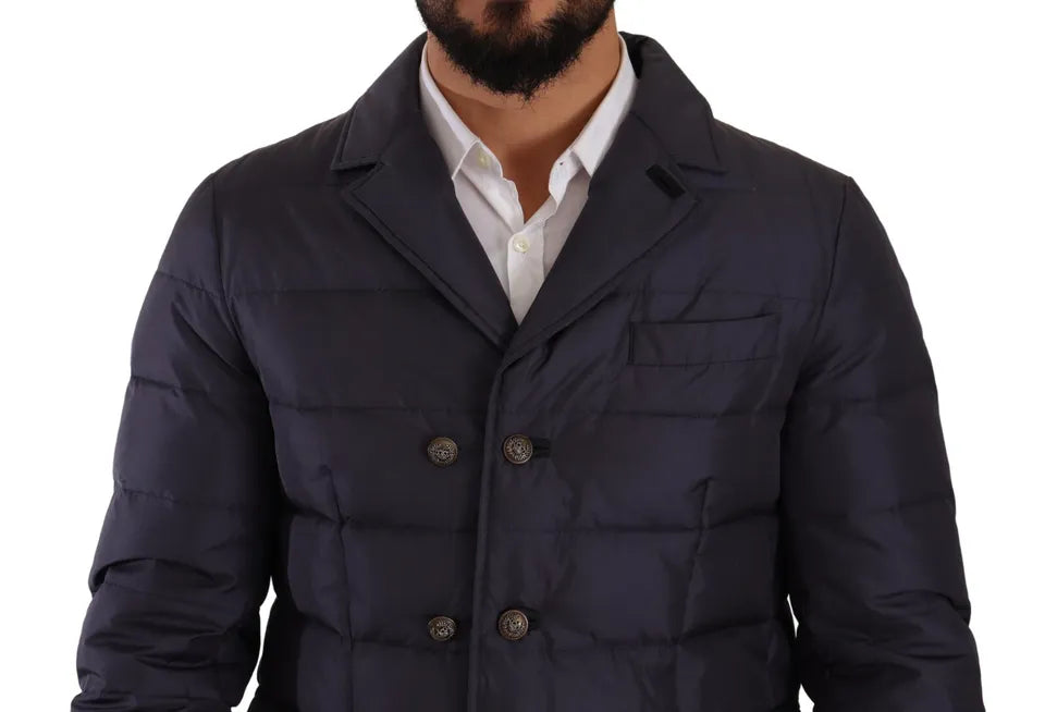 Elegante giacca in misto seta blu scuro