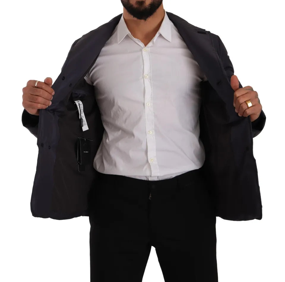 Elegante giacca in misto seta blu scuro
