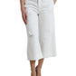 Eleganti jeans bianchi a vita media in denim cropped