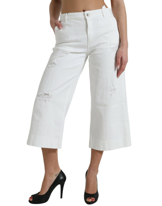 Eleganti jeans bianchi a vita media in denim cropped