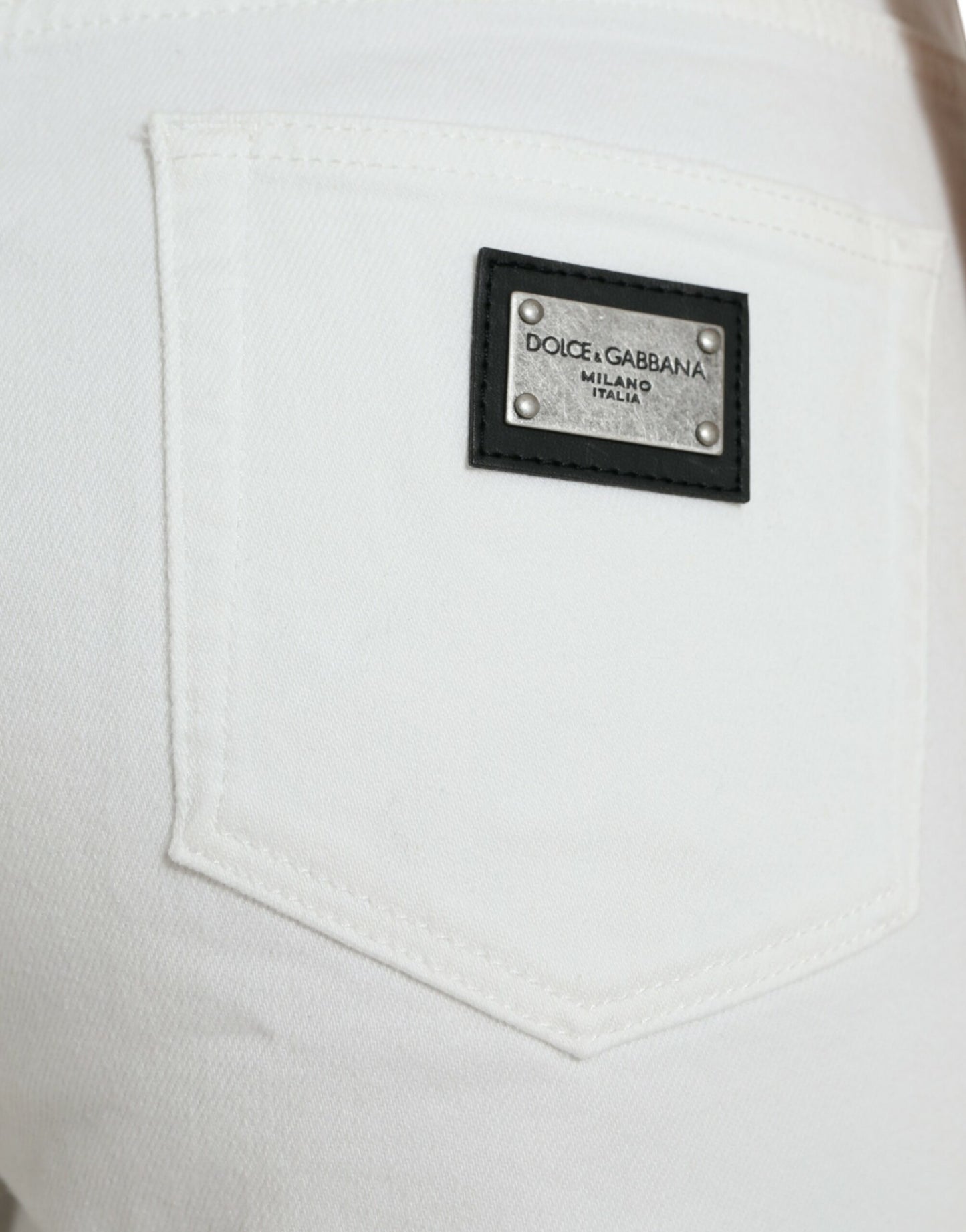Eleganti jeans bianchi a vita media in denim cropped