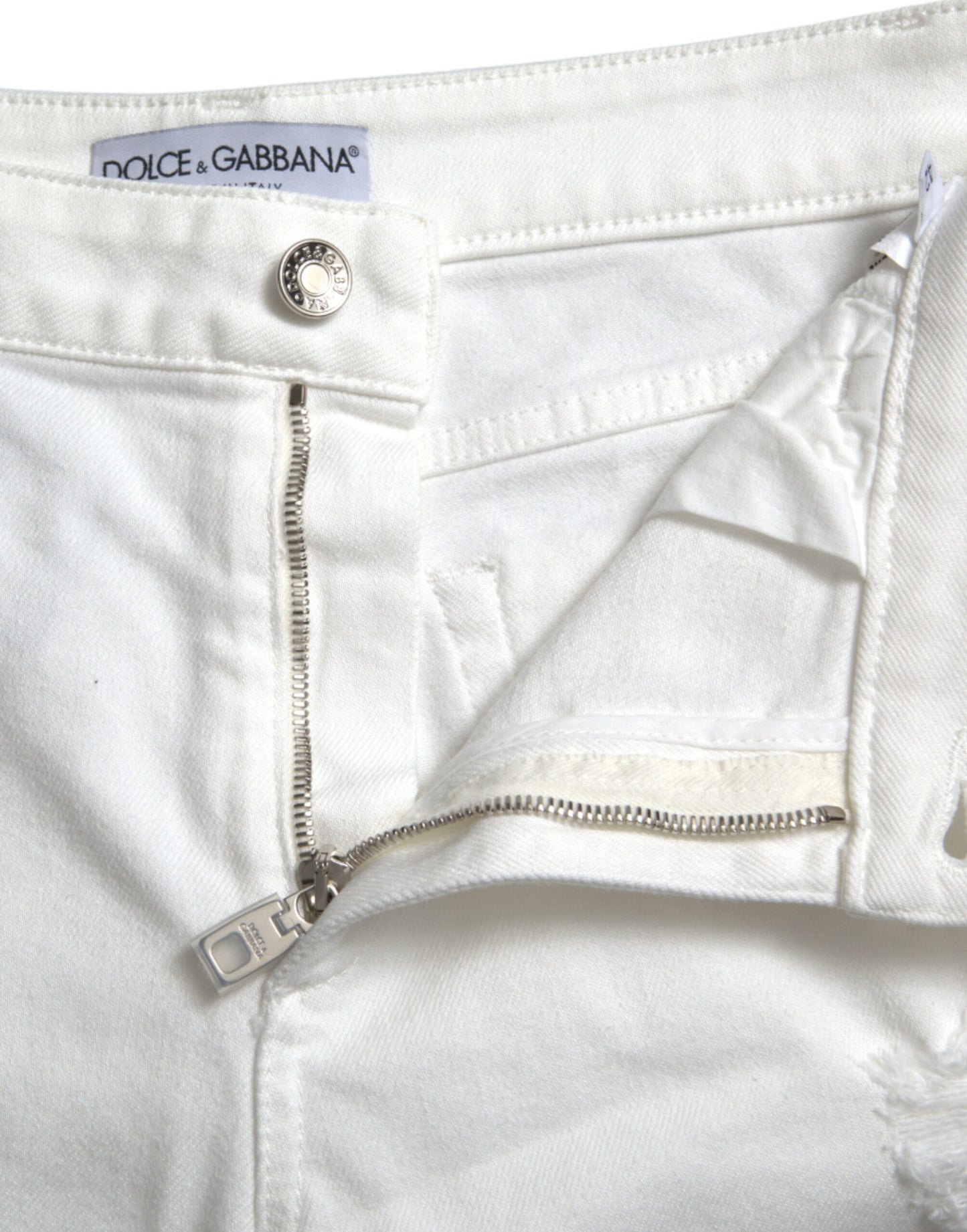 Eleganti jeans bianchi a vita media in denim cropped
