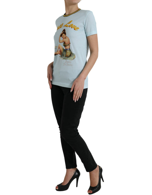 Elegante T-shirt in cotone azzurro chiaro