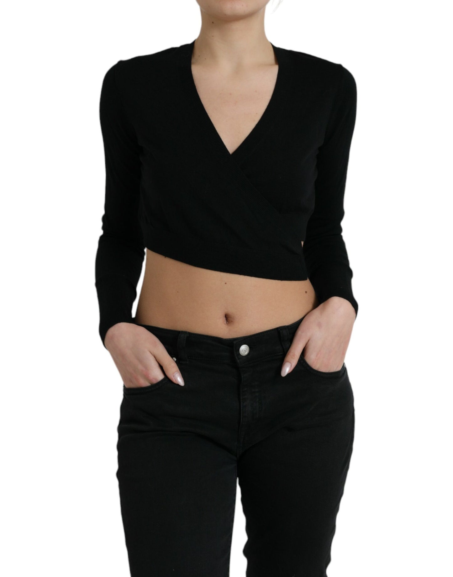 Elegante maglione cardigan in lana vergine nera