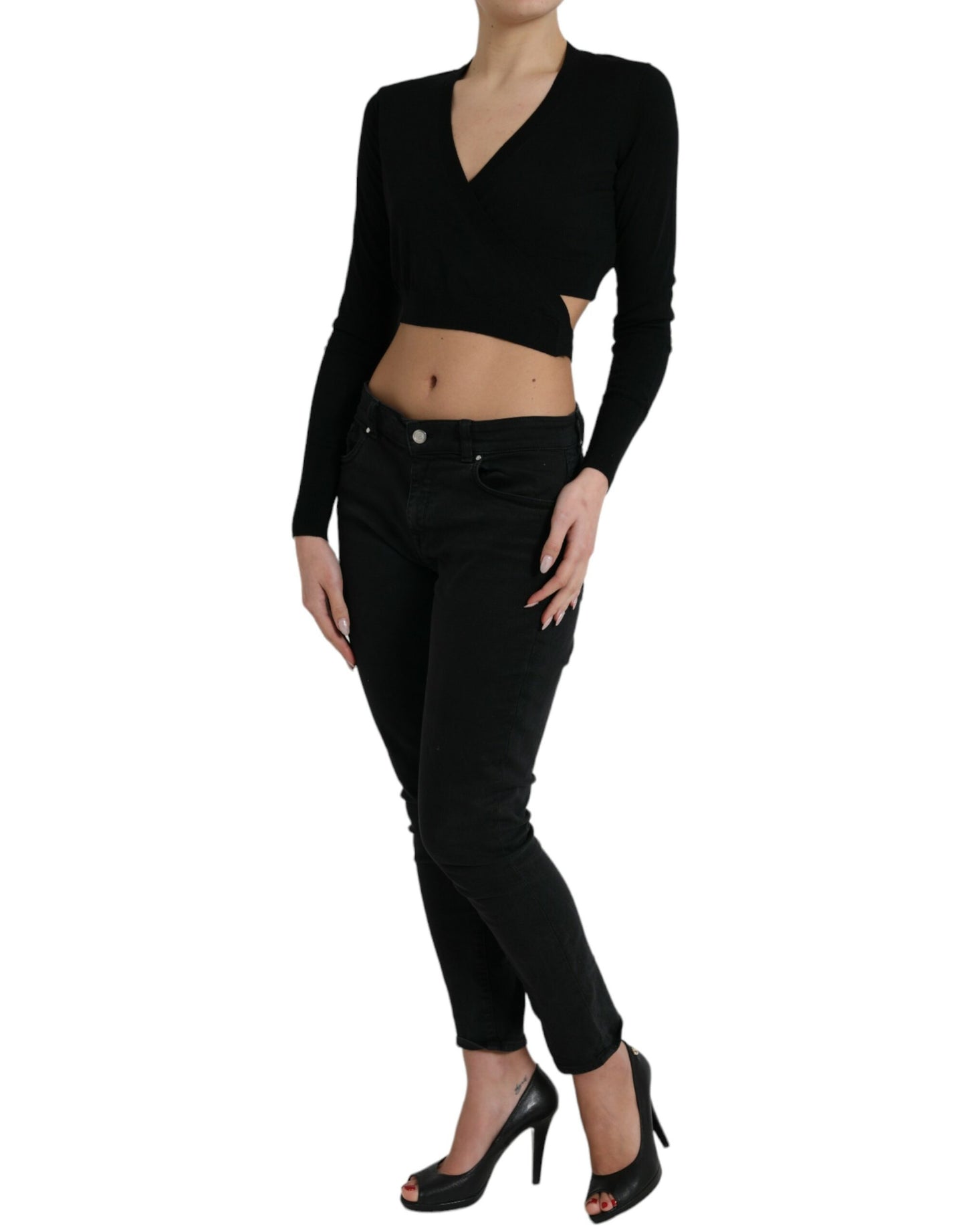 Elegante maglione cardigan in lana vergine nera