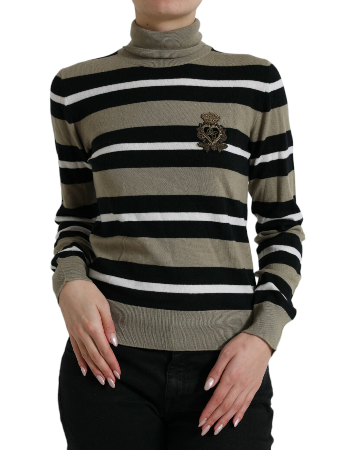 Elegante maglione a collo alto in lana a righe