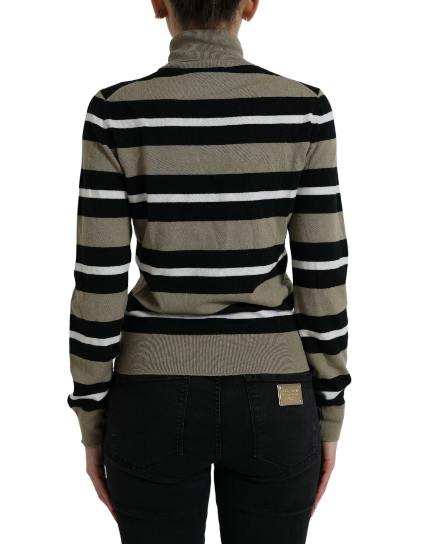 Elegante maglione a collo alto in lana a righe