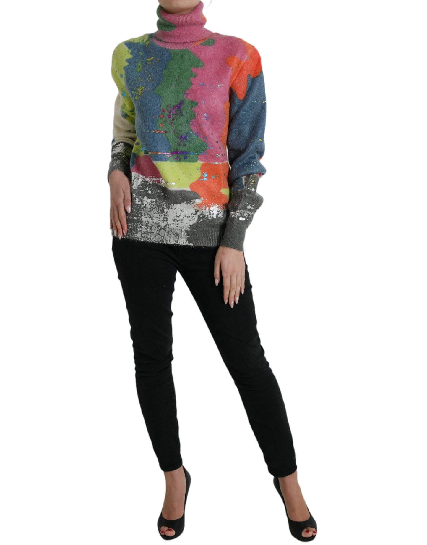 Maglione casual a collo alto in mohair multicolore