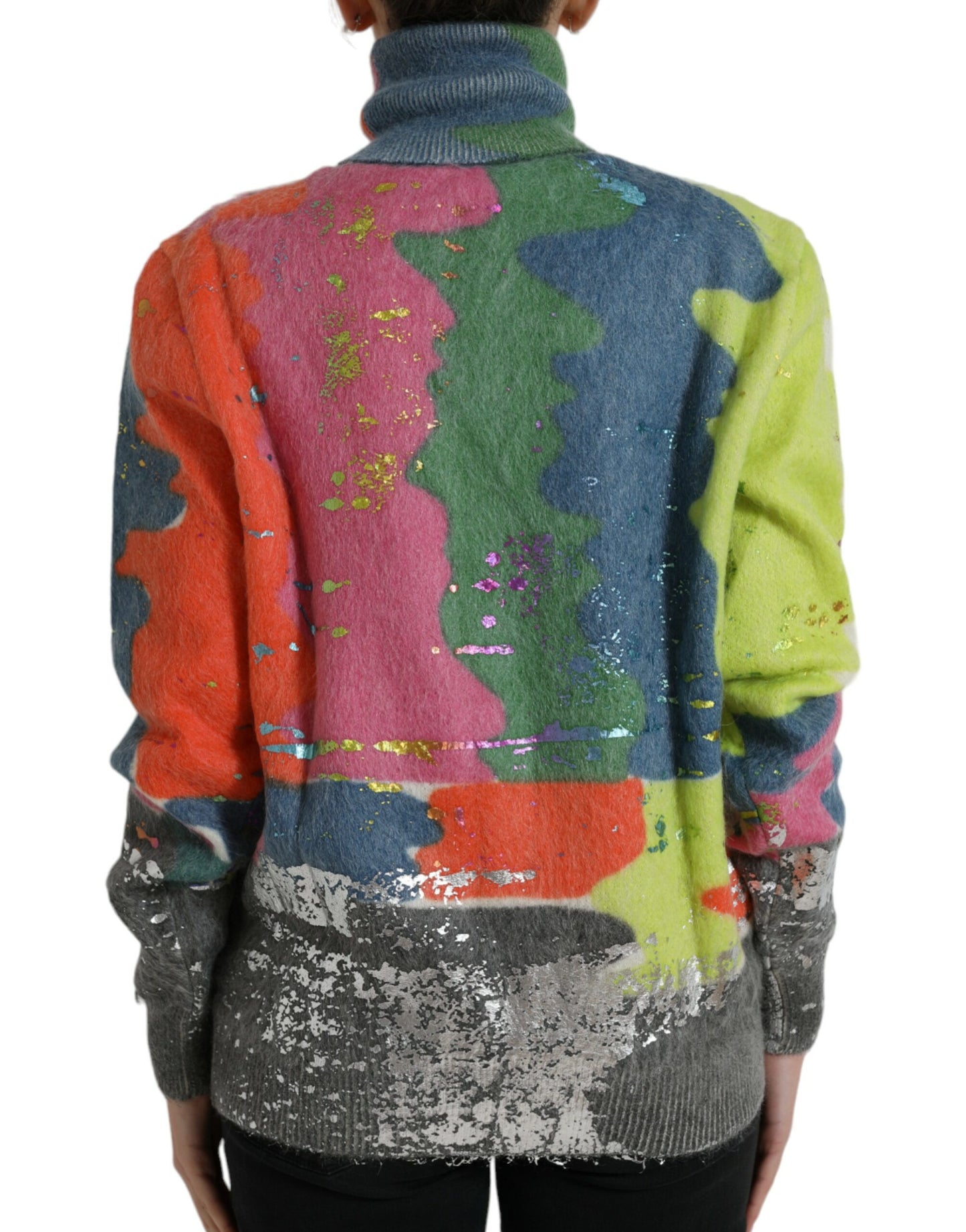 Maglione casual a collo alto in mohair multicolore