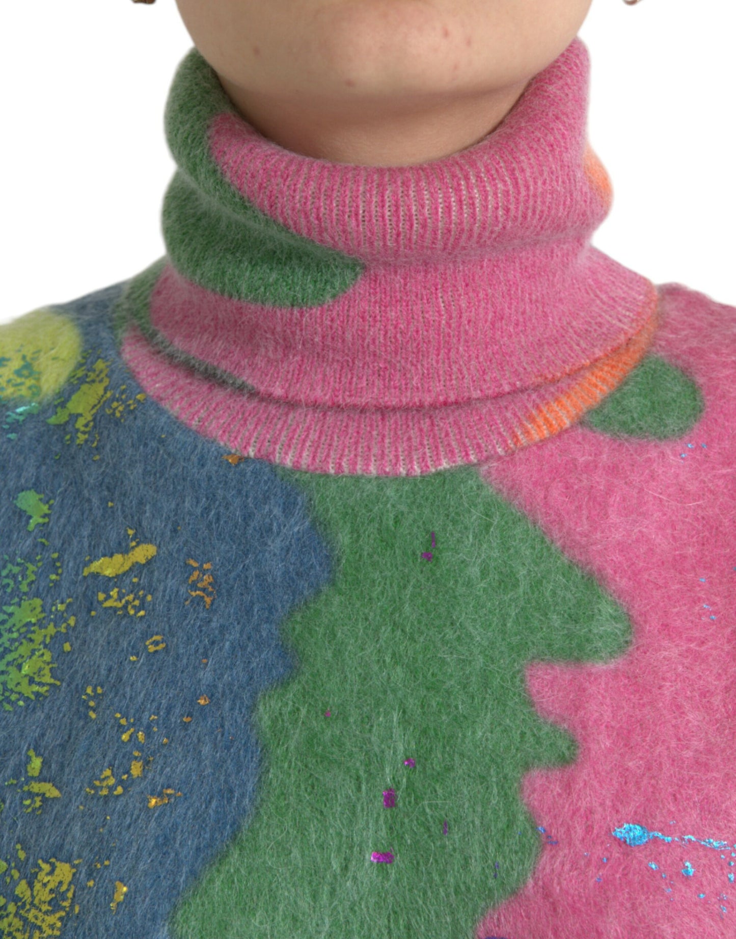 Maglione casual a collo alto in mohair multicolore