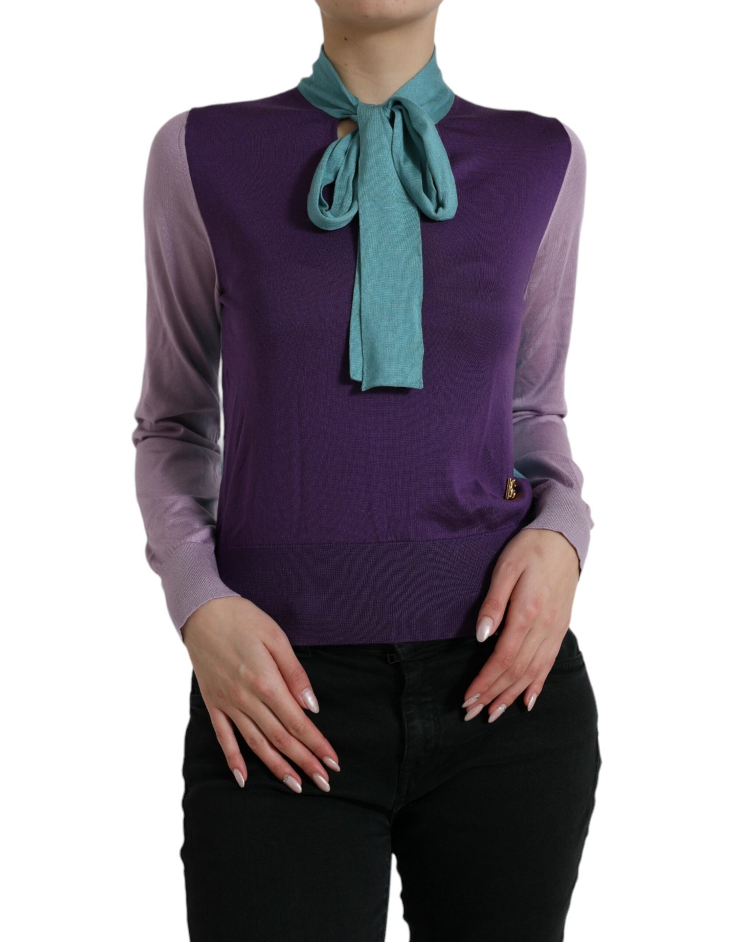Maglione con fiocco in seta multicolore