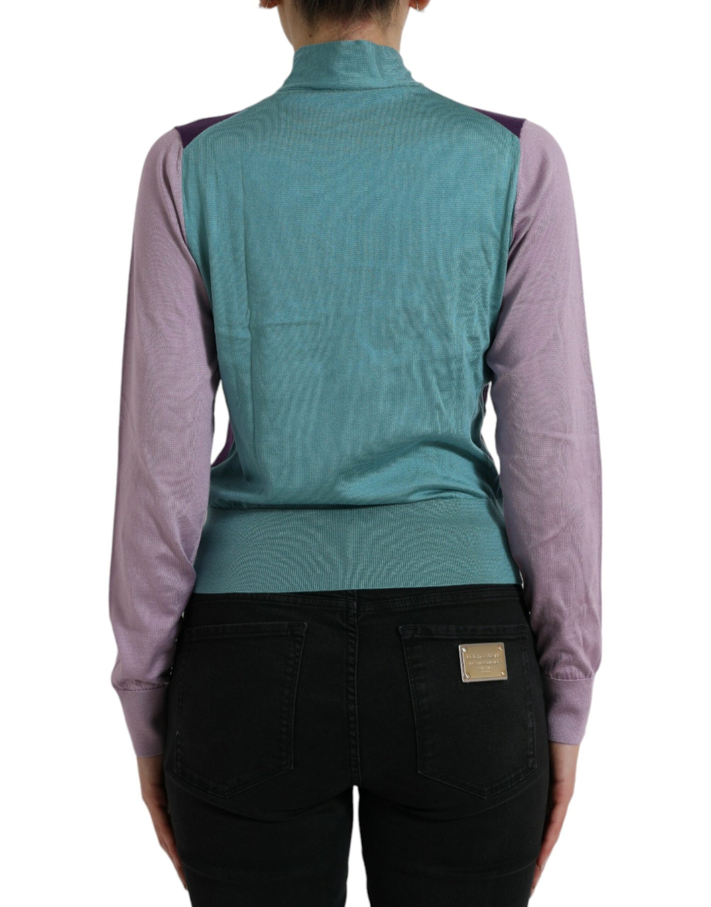 Maglione con fiocco in seta multicolore