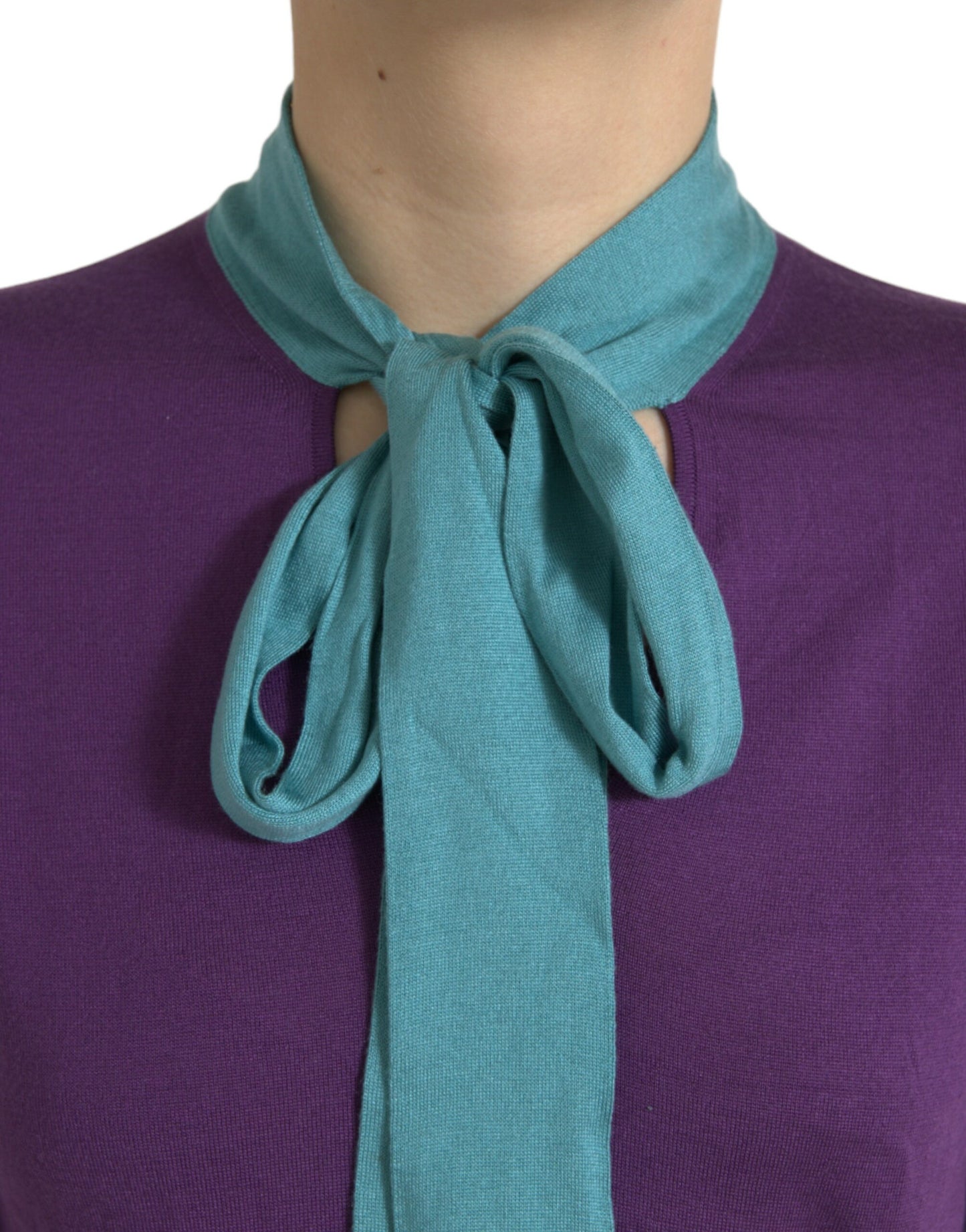 Maglione con fiocco in seta multicolore