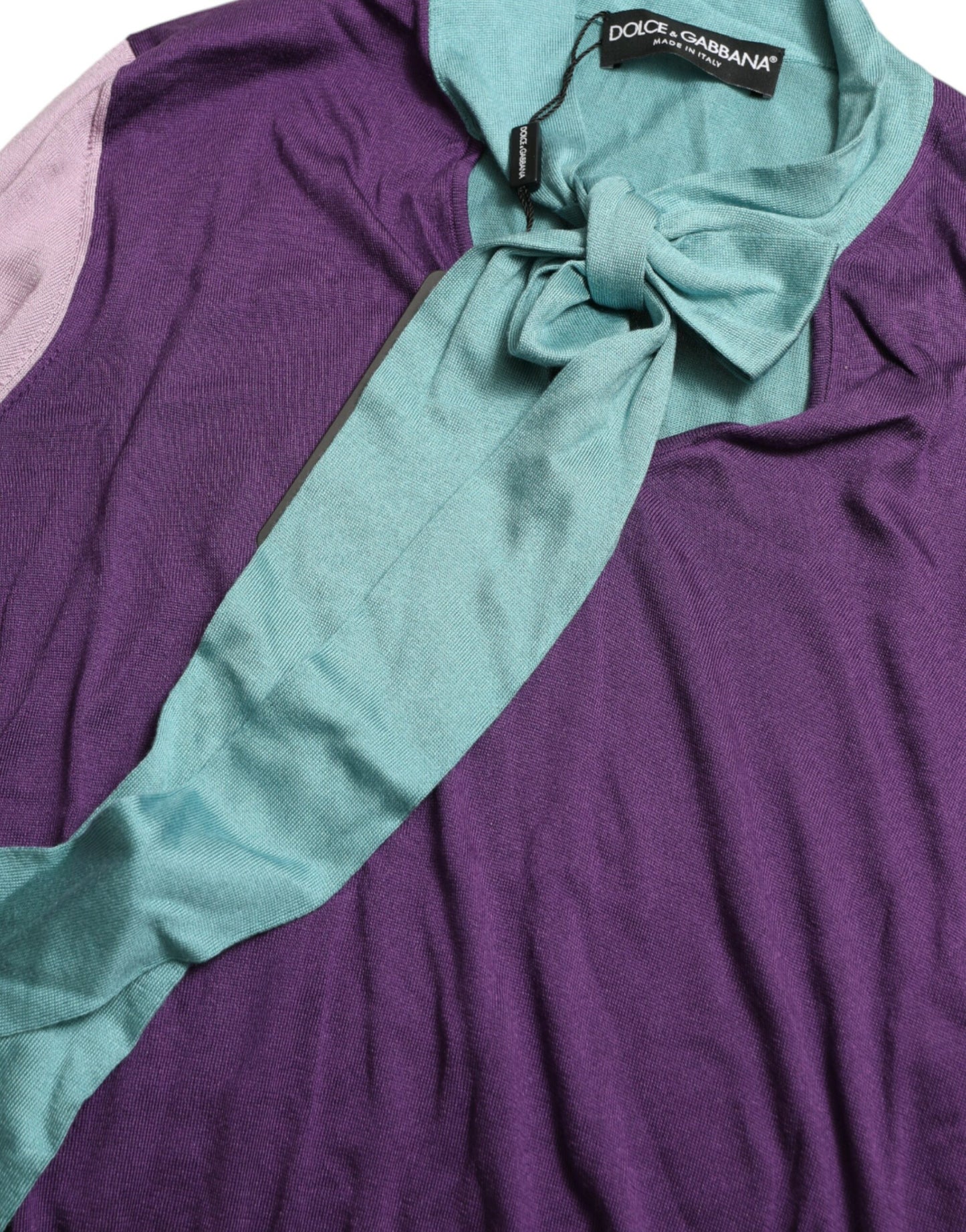 Maglione con fiocco in seta multicolore