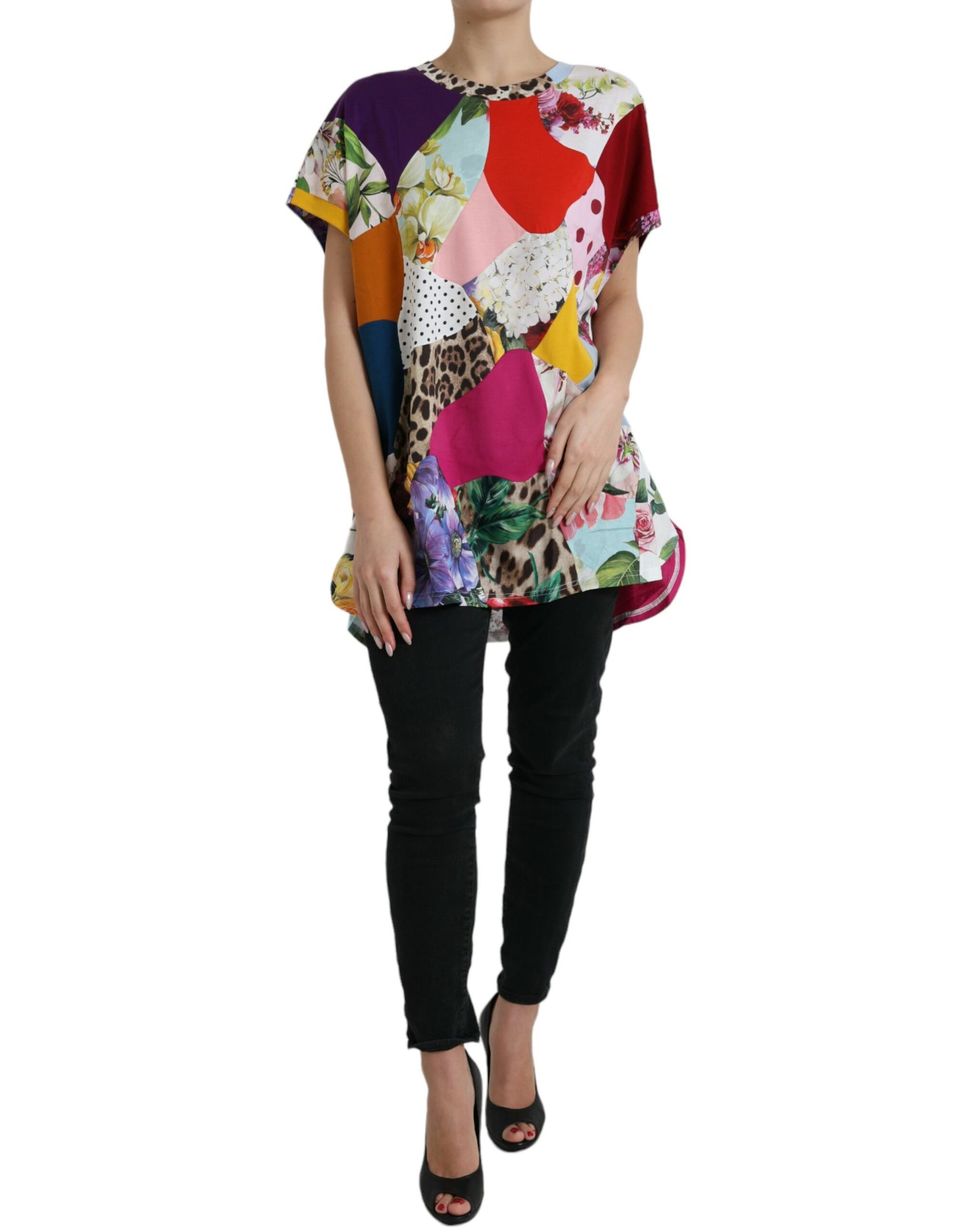 Blusa patchwork in cotone e seta multicolore
