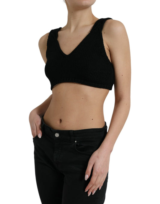 Elegante top corto bustier in cashmere nero