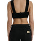 Elegante top corto bustier in cashmere nero