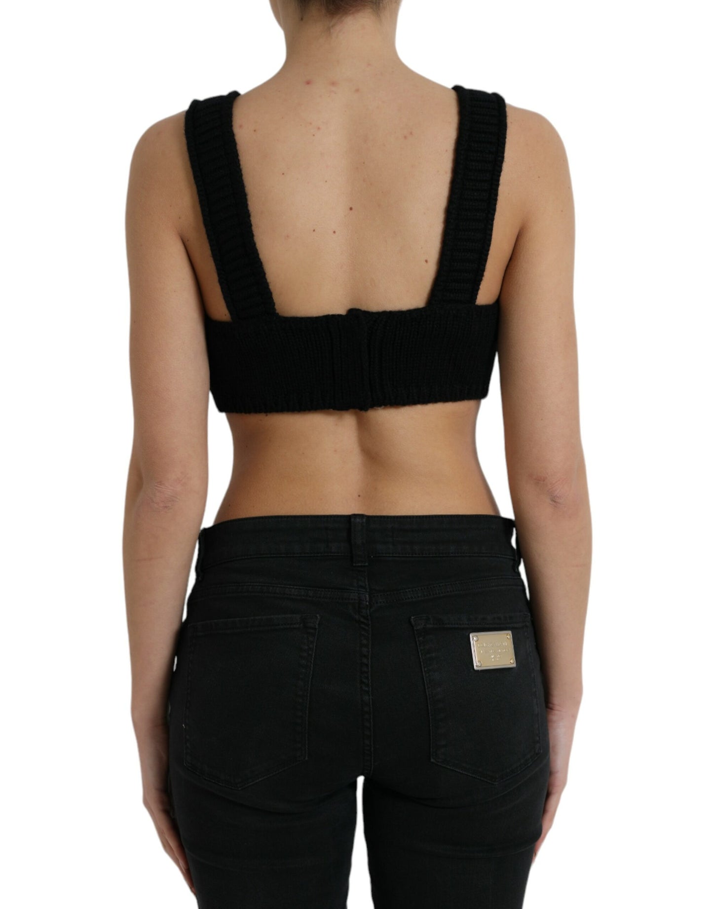 Elegante top corto bustier in cashmere nero