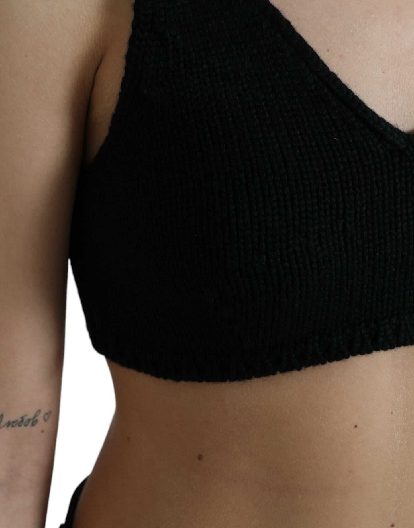 Elegante top corto bustier in cashmere nero