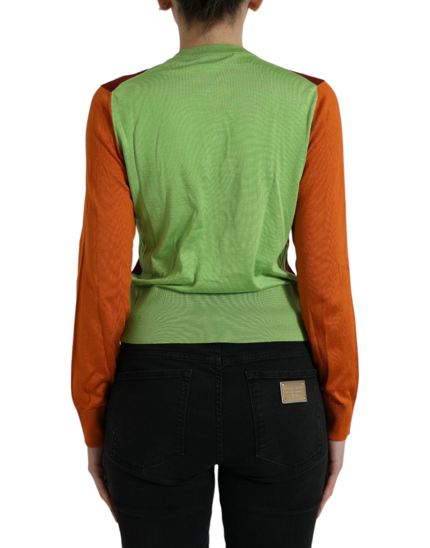 Elegante maglione cardigan in seta in toni vivaci