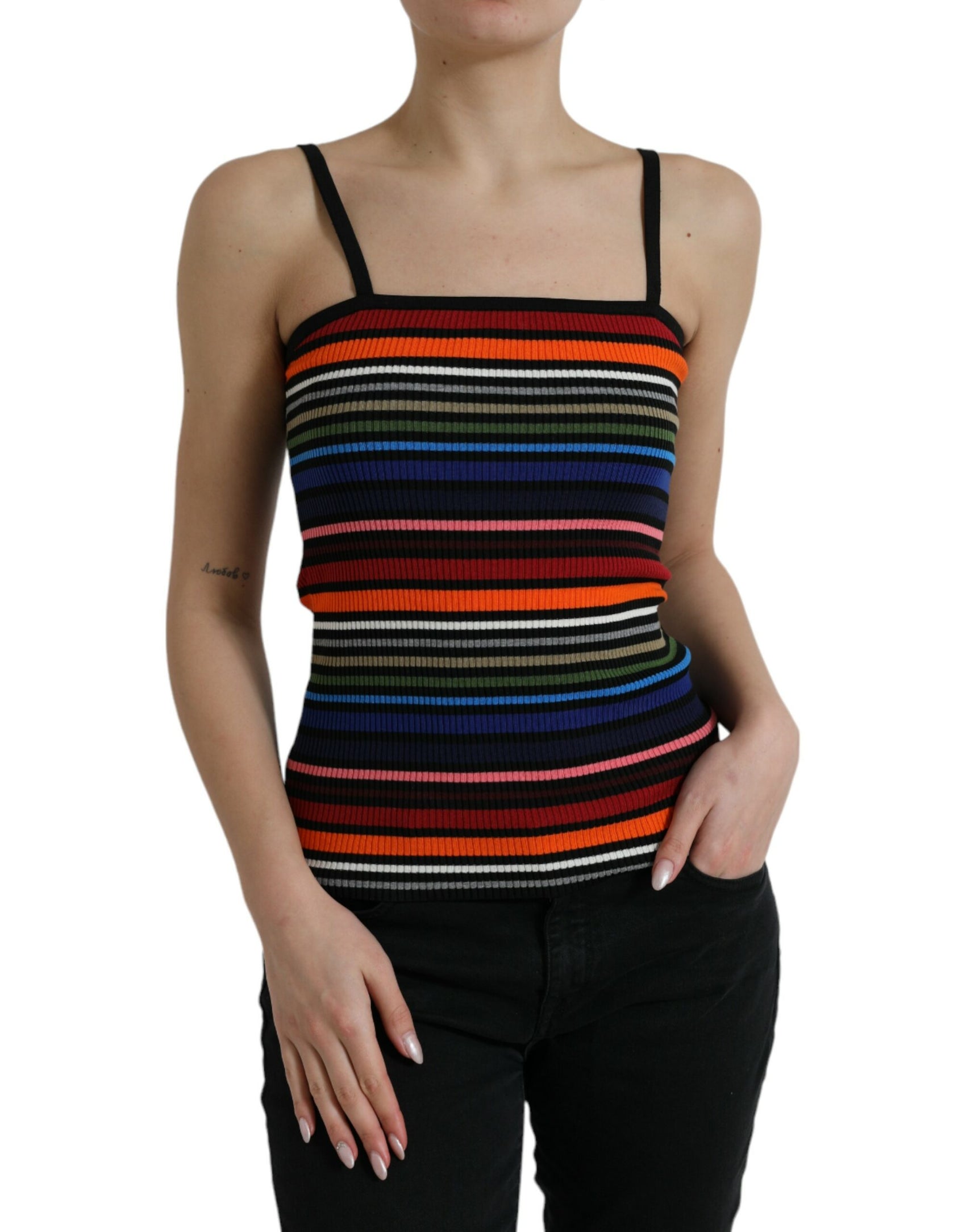 Canotta elegante a righe con spalline sottili