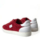 Elegant Red & White Leather Sneakers