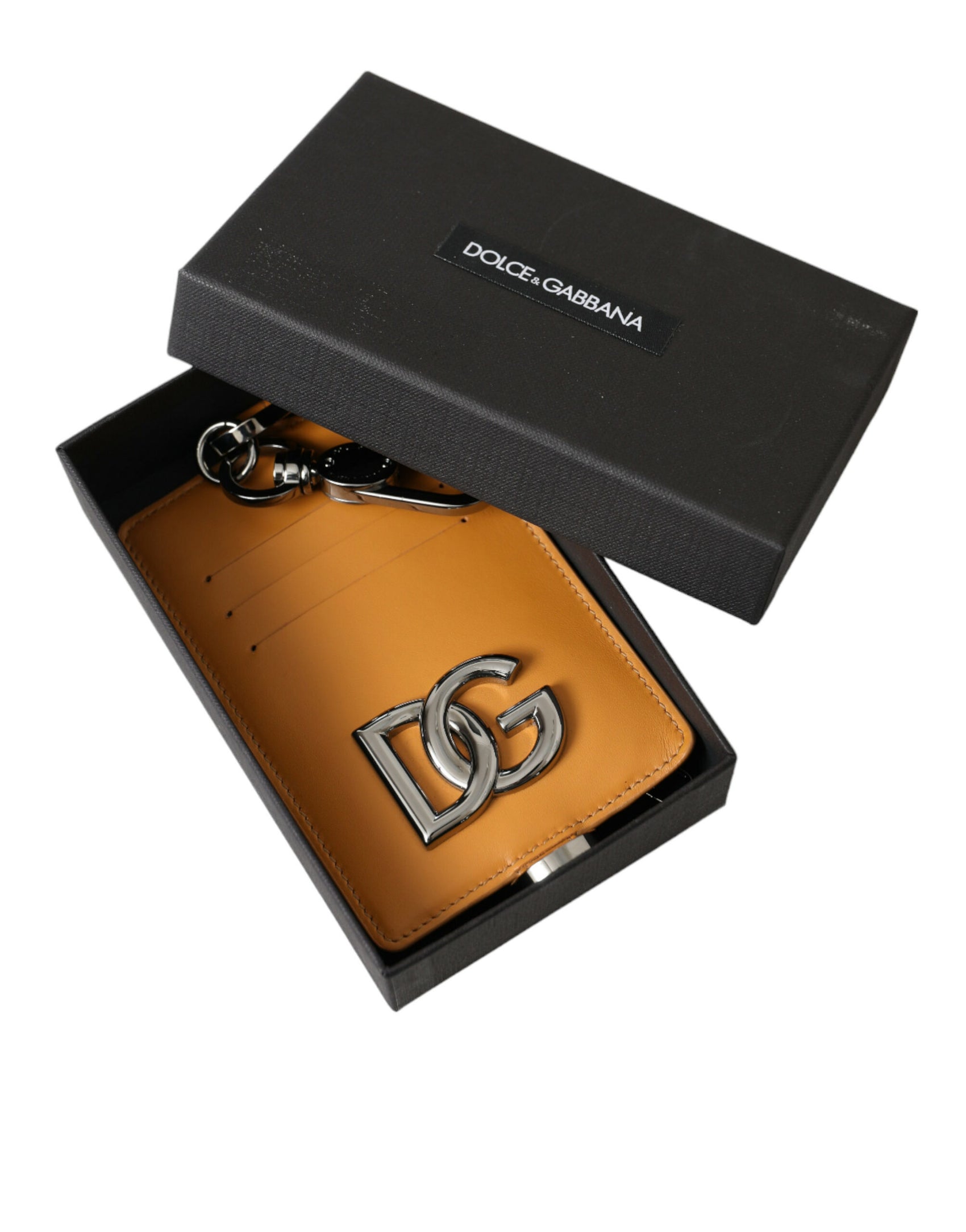 Elegantes orangefarbenes Kartenetui aus Kalbsleder