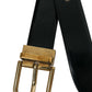 Elegant Black Leather Waist Belt with Logo Buckle