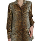 Elegante camicetta in seta con stampa animalier marrone