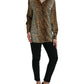 Elegante camicetta in seta con stampa animalier marrone