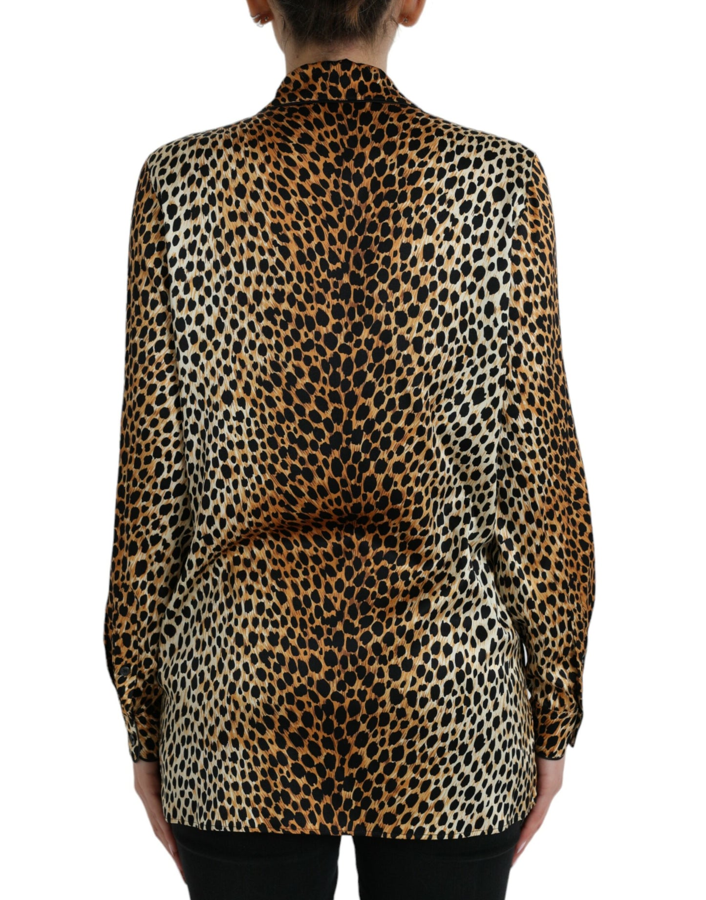 Elegante camicetta in seta con stampa animalier marrone
