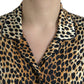Elegante camicetta in seta con stampa animalier marrone