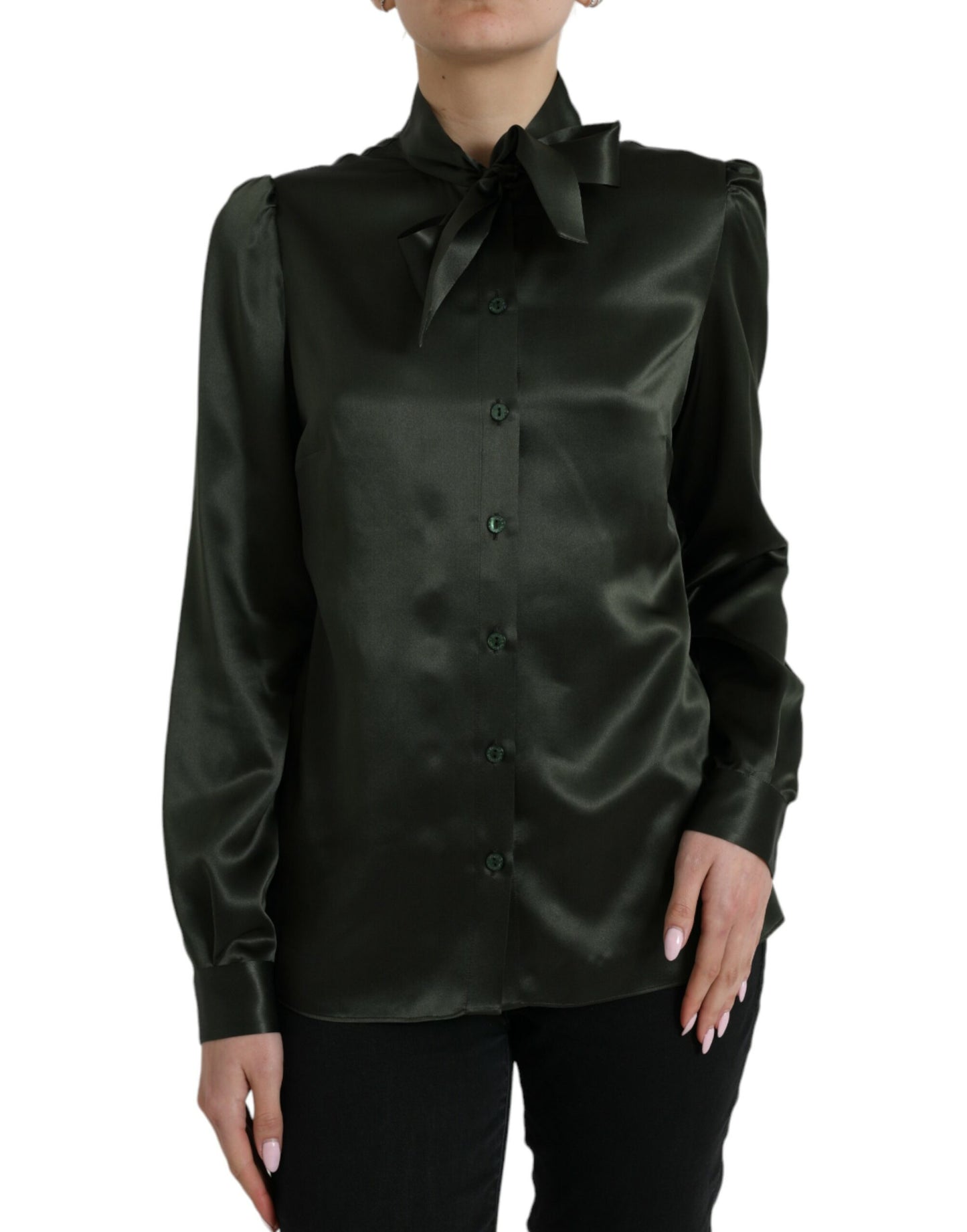 Elegante camicetta in seta con colletto ascot
