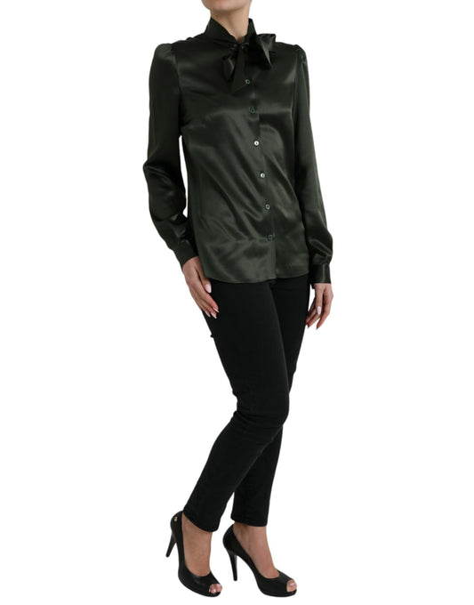 Elegante camicetta in seta con colletto ascot