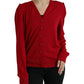 Elegante cardigan rosso in lana con scollo a V
