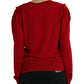 Elegante cardigan rosso in lana con scollo a V