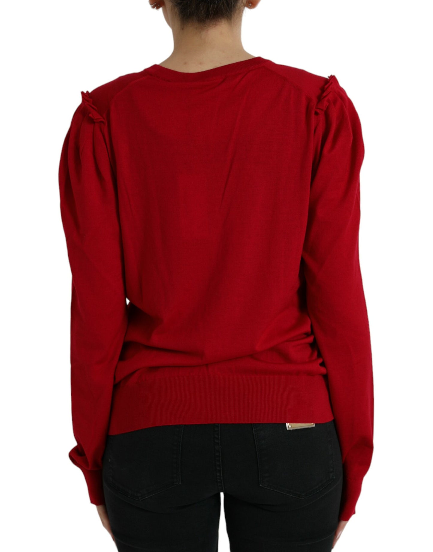 Elegante cardigan rosso in lana con scollo a V