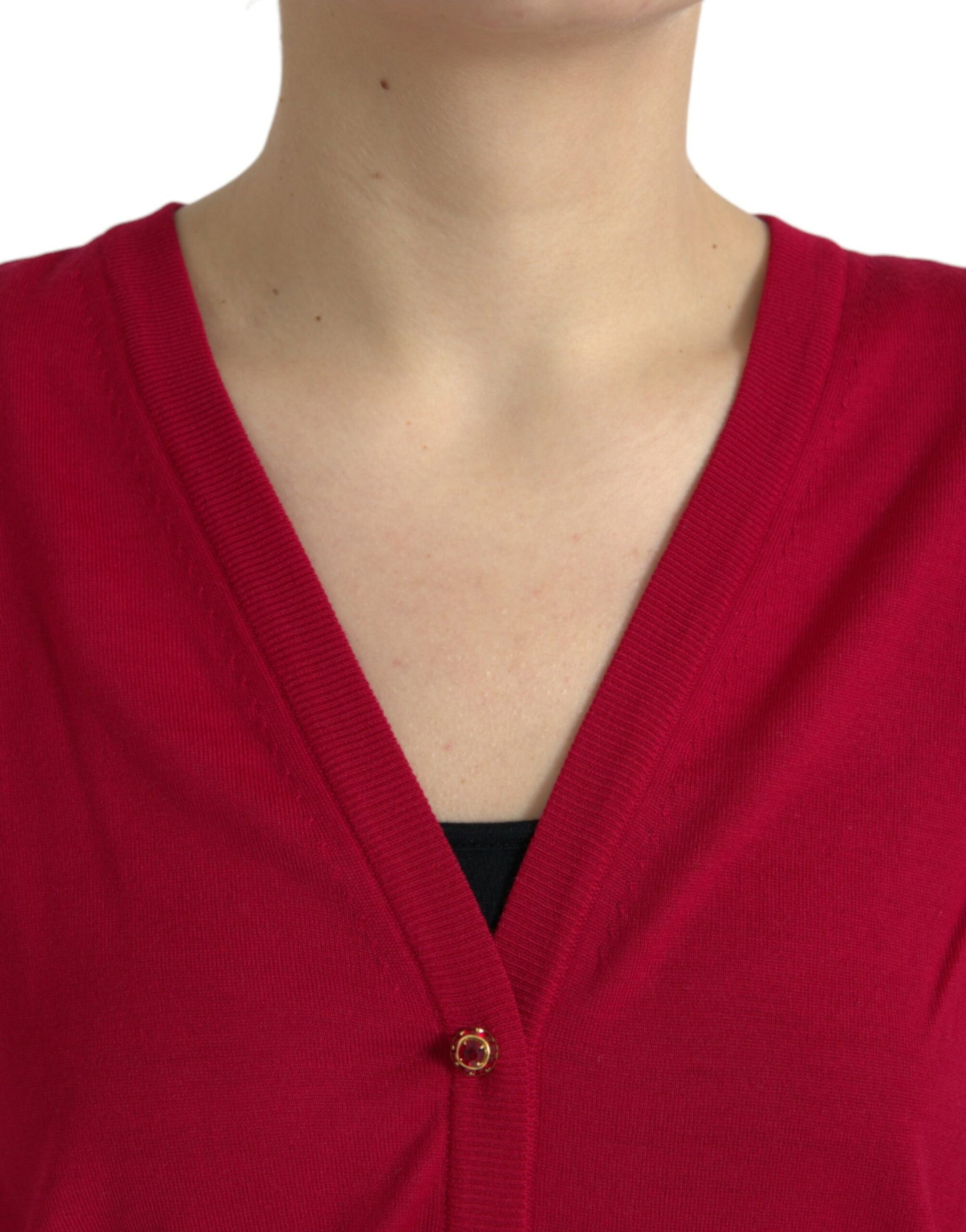 Elegante cardigan rosso in lana con scollo a V