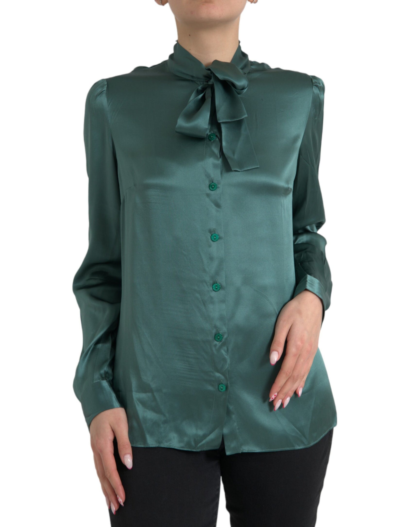 Elegante camicetta in seta verde scuro