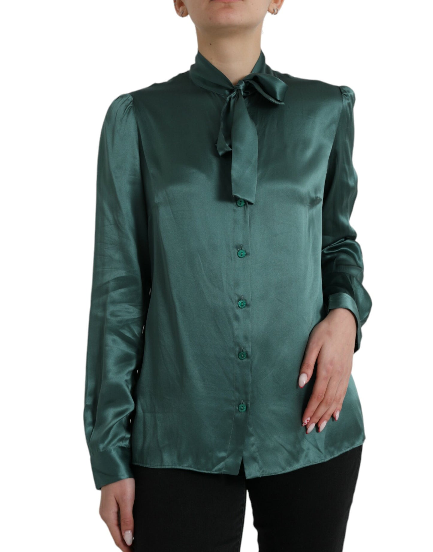 Elegante camicetta in seta verde scuro