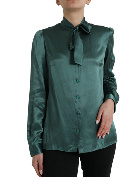 Elegante camicetta in seta verde scuro