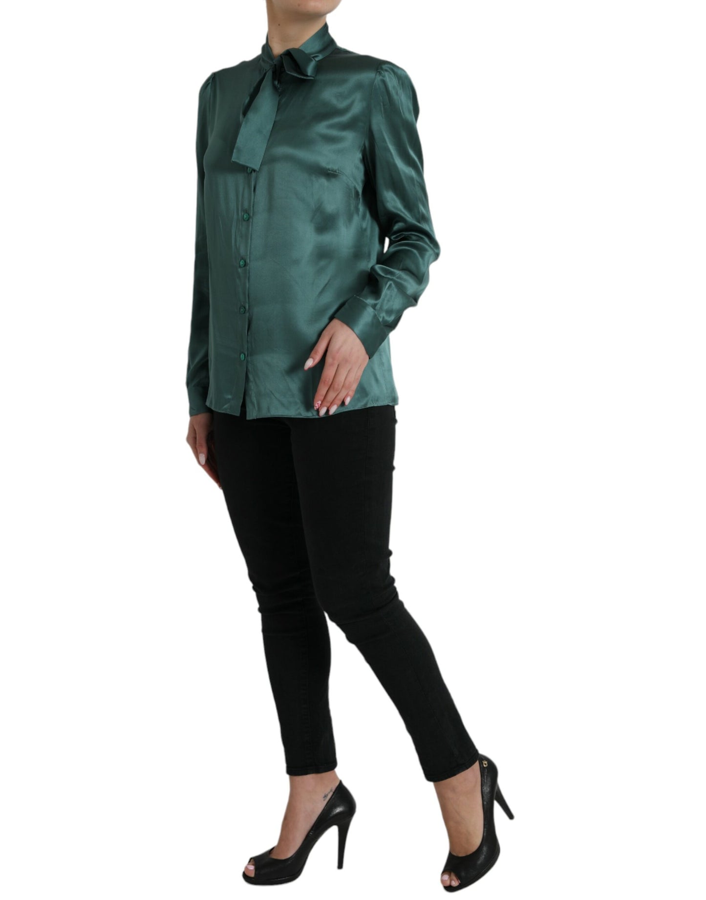 Elegante camicetta in seta verde scuro