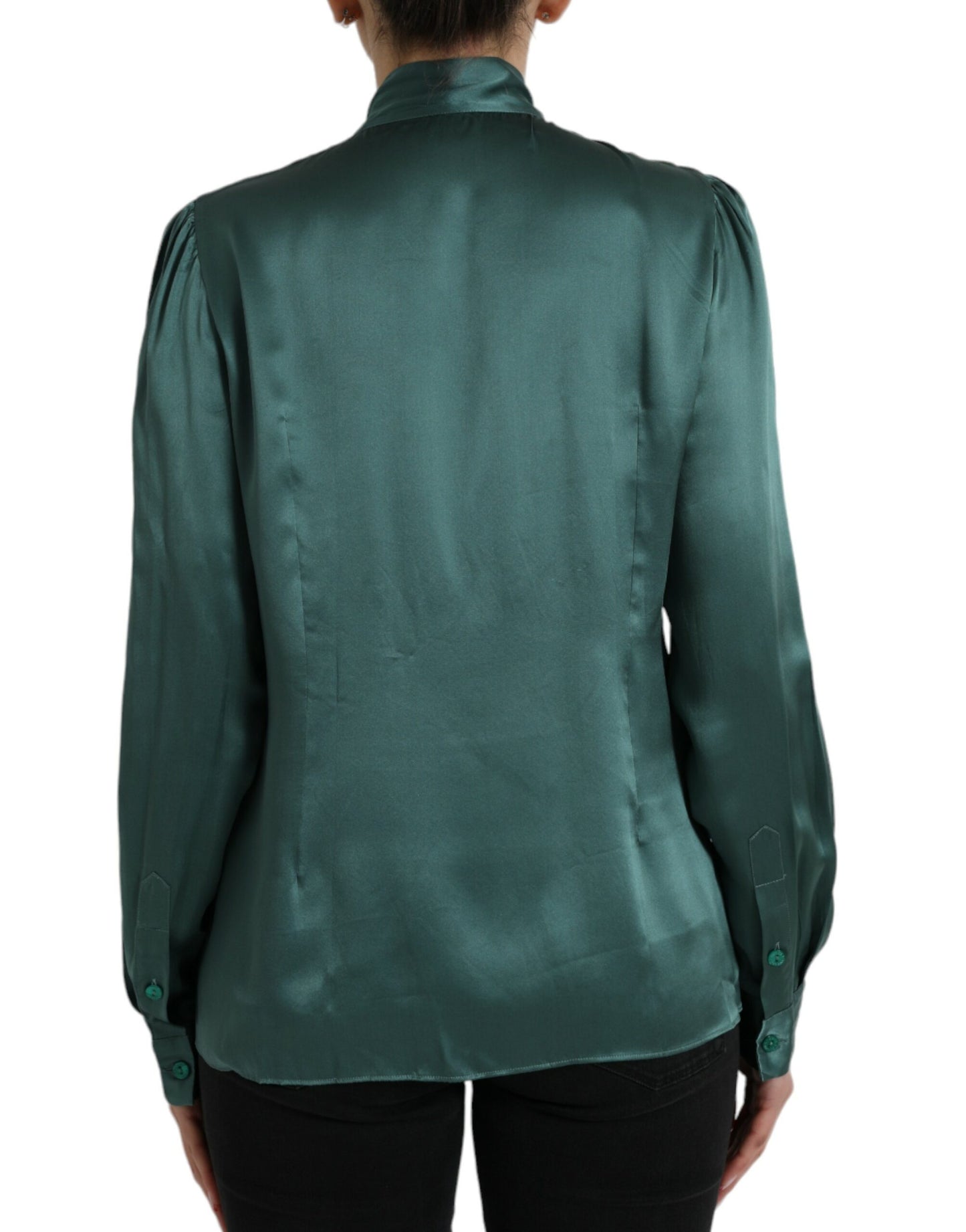 Elegante camicetta in seta verde scuro