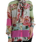 Elegante top a maniche lunghe in misto seta multicolore