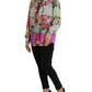 Elegante top a maniche lunghe in misto seta multicolore